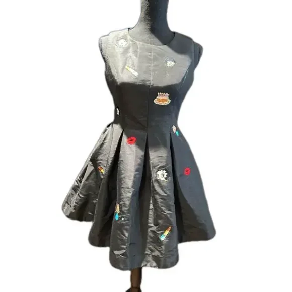 Betty Boop Black Cocktail Mini Dress Embroidery Size M
